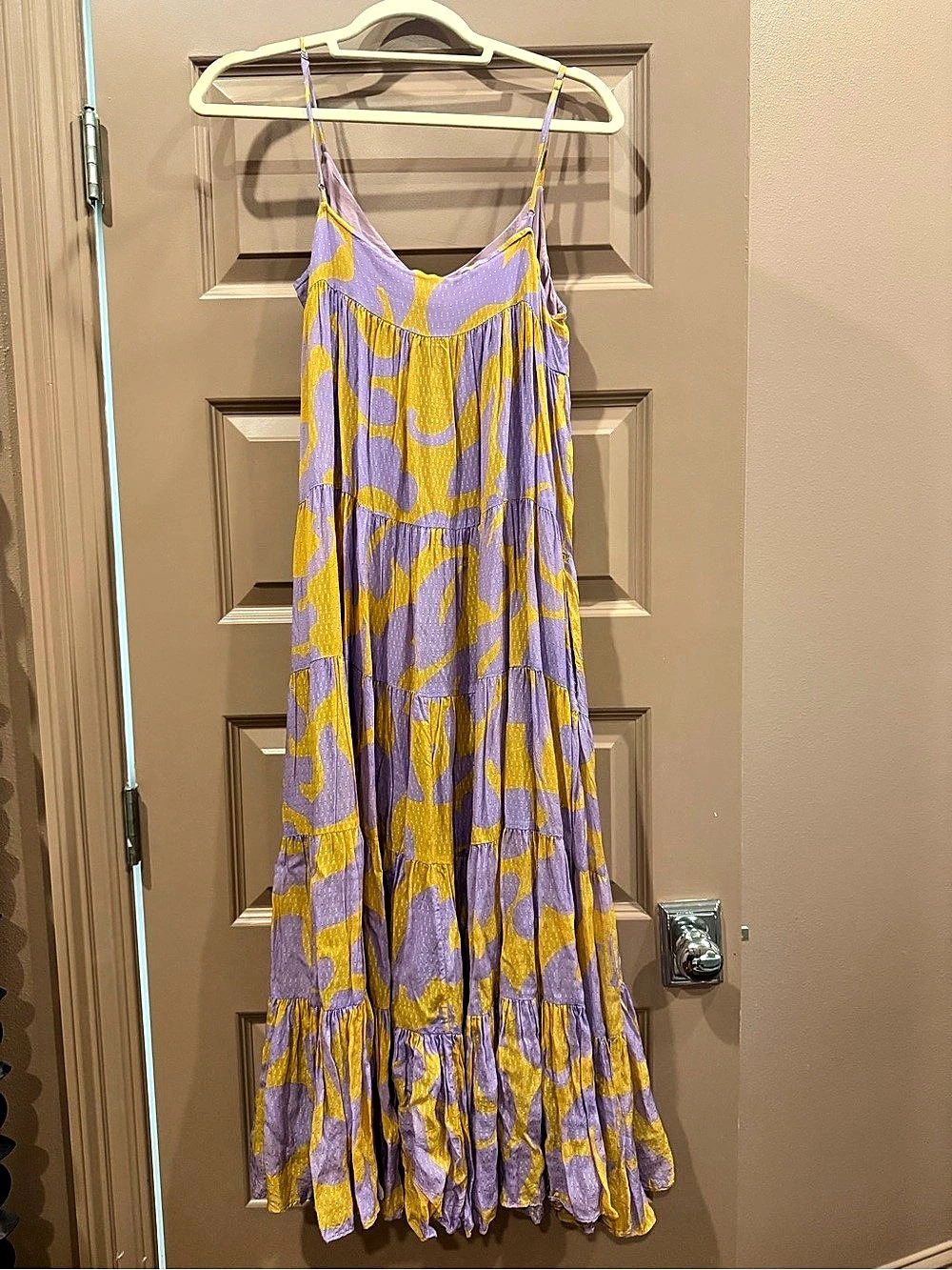 RHODE Josephine Tiered Spaghetti-Strap Maxi Dress Purple & Yellow Small
